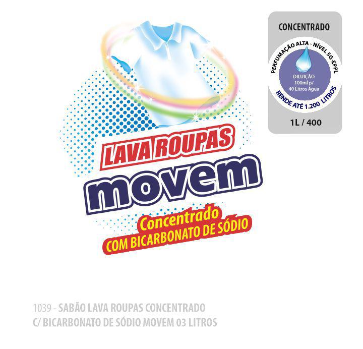 1039-PP-Q1 - Sabão Lava Roupas com Bicarbonato de Sódio Movem 03 litros