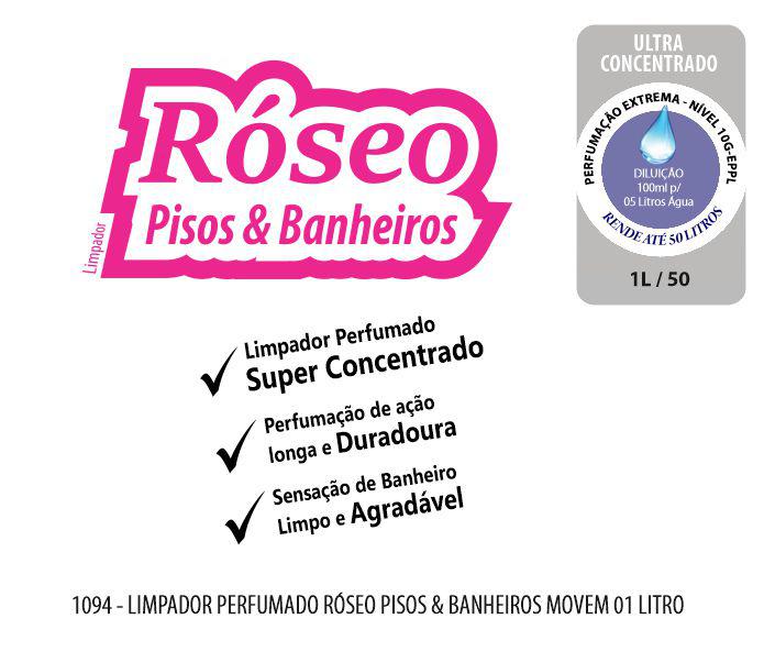 1094-PP-Q1 - Limpador Perfumado Róseo Pisos e Banheiros 01 Litro