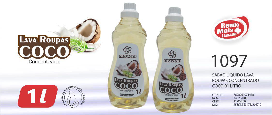 Sabão Liquido Lava Roupas Coco Movem 01 Litro (Cód. 1097)