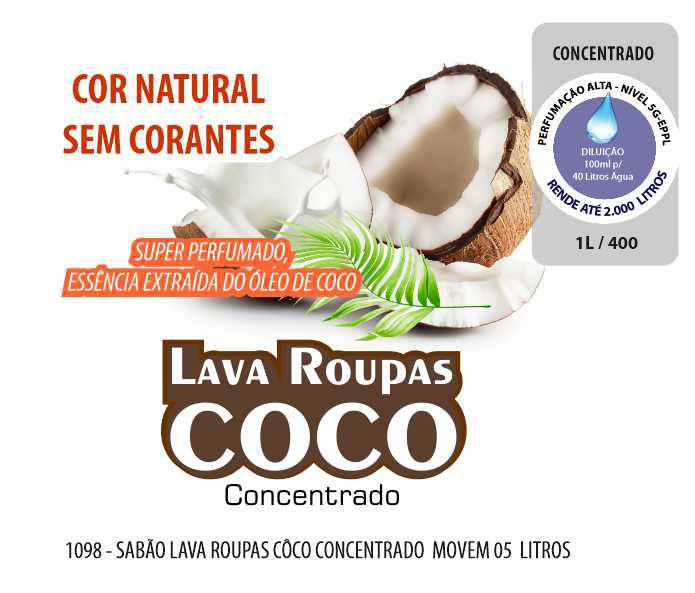 1098-PP-Q1 - Sabão Lava Roupas Côco Movem 05 Litros